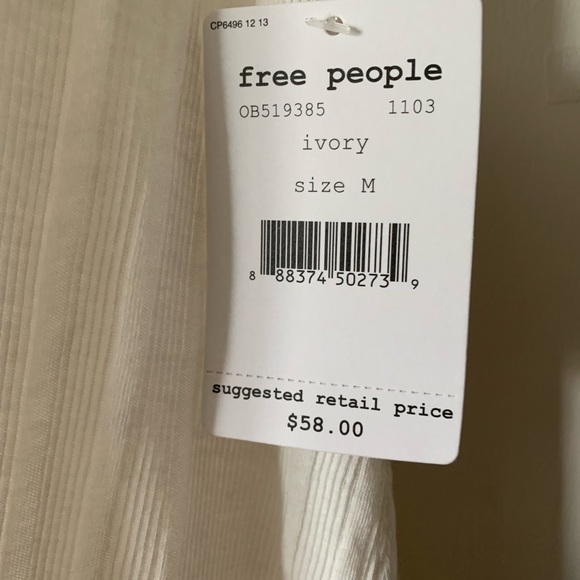 Free People Faye Ribbed Sleeveless Tank Top Keyhole Cutout Ivory NWT $58 Medium - Picture 3 of 4